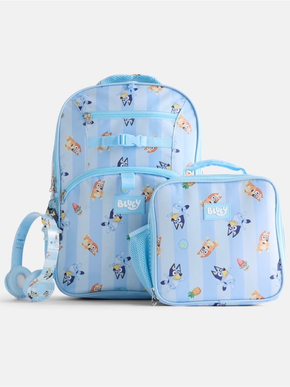 Bluey Light Blue Backpack Lunch Bag Headphones Keychain 4 piece Set New